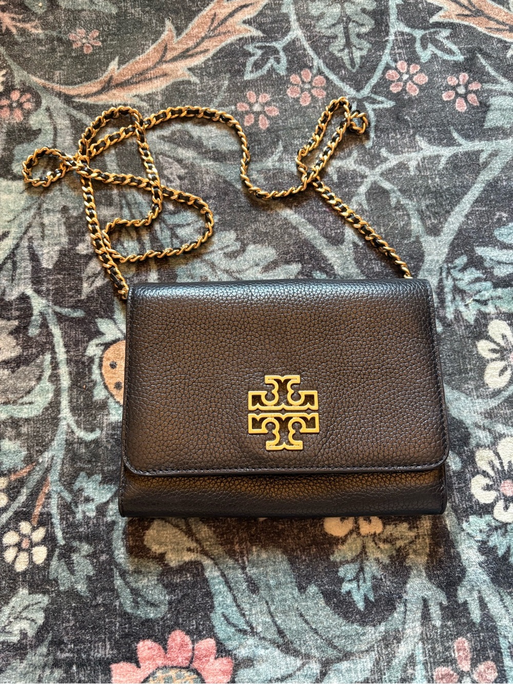 Tory Burch Black Pebbled Leather Chain Crossbody